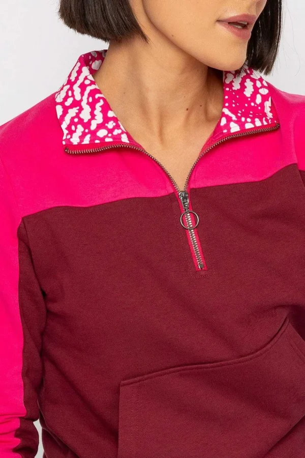 Pink 1/4 Zip Pocket Sweatshirt