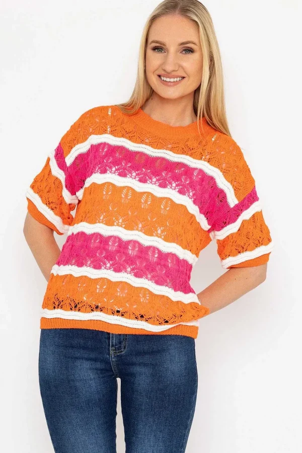 Pink And Orange Stripe Knit Jumper