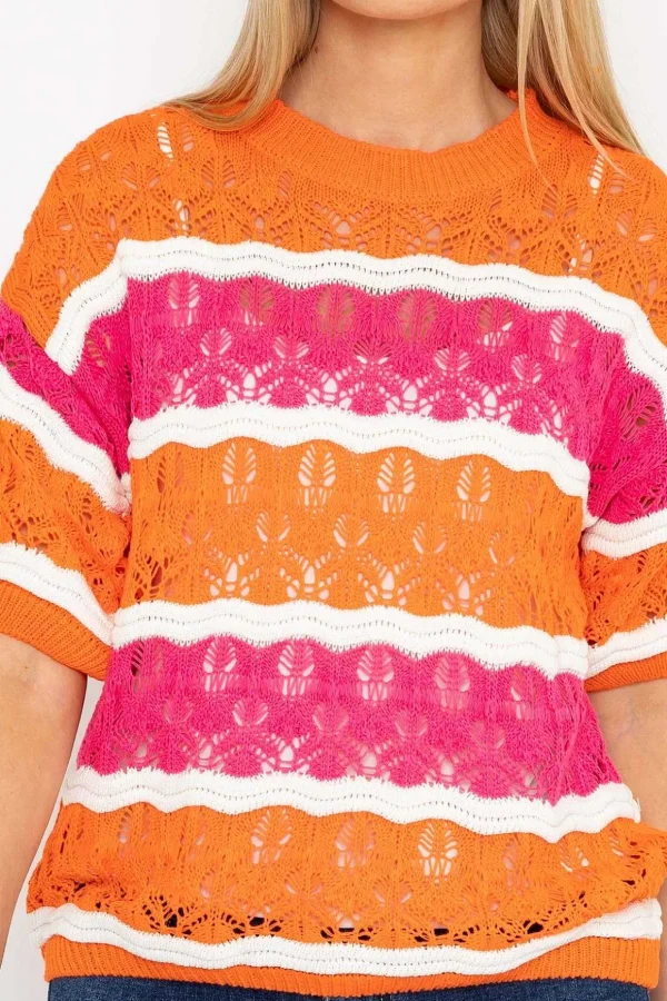 Pink And Orange Stripe Knit Jumper