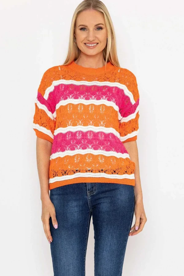 Pink And Orange Stripe Knit Jumper