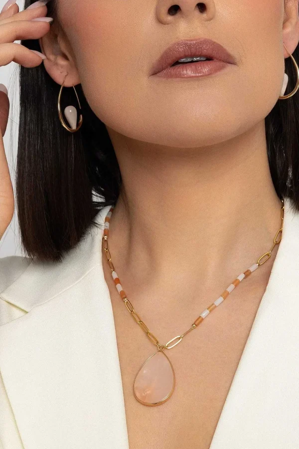 Pink Aventurine Gemstone Mid Length Necklace