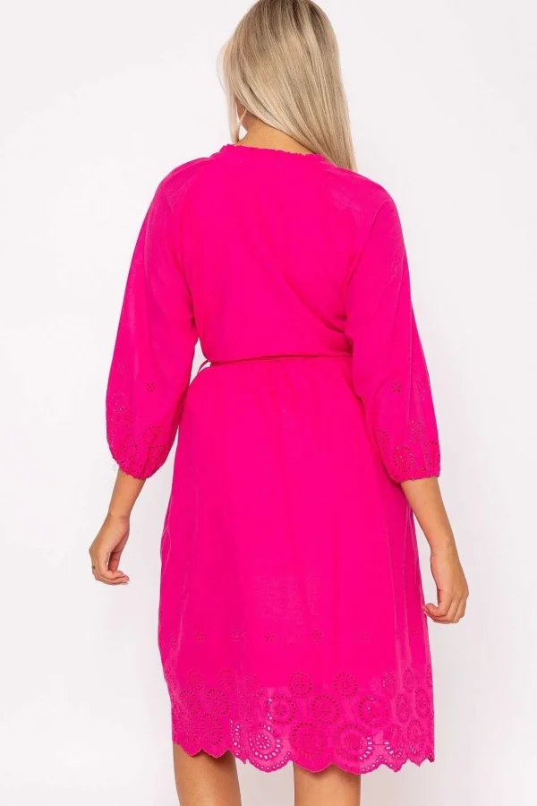 Pink Broderie Midi Dress