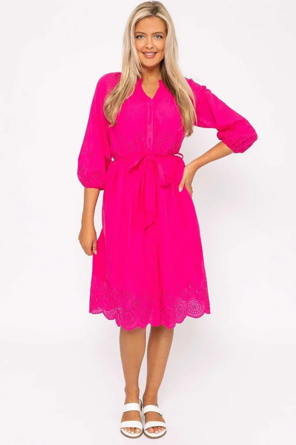 Pink Broderie Midi Dress