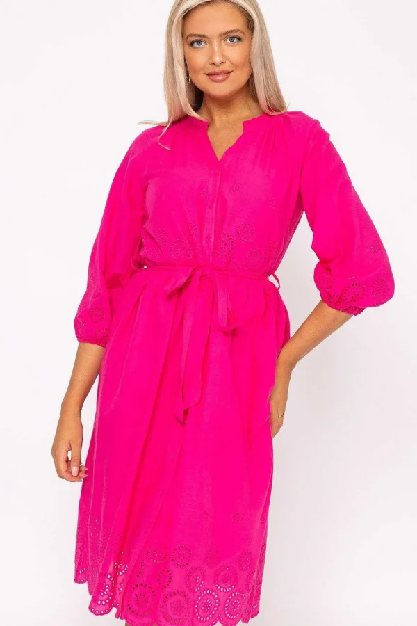 Pink Broderie Midi Dress