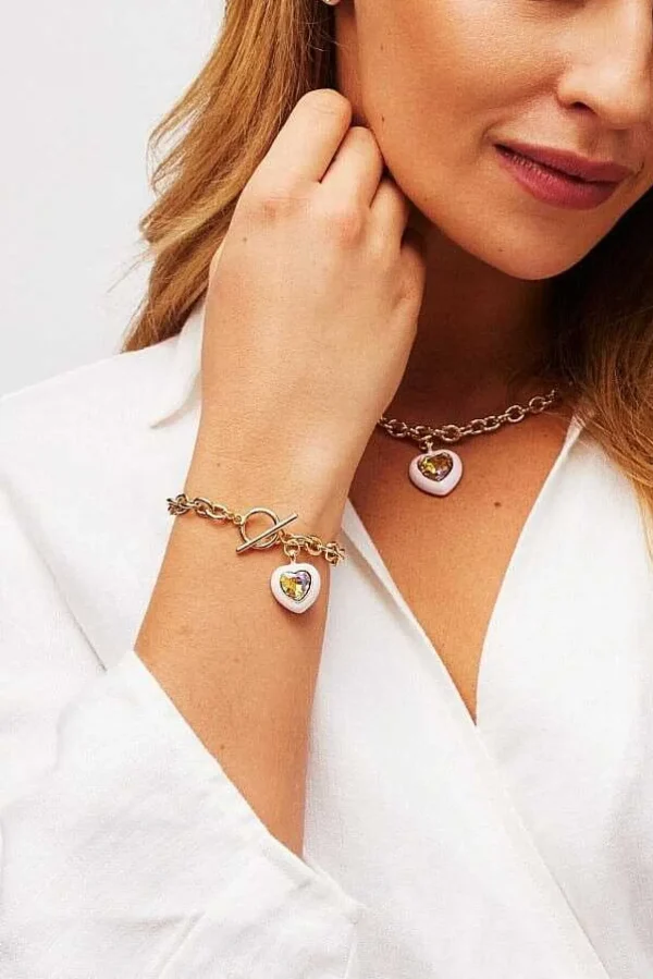Pink Enamel Heart Bracelet