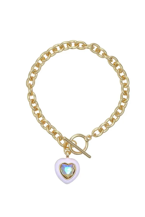 Pink Enamel Heart Bracelet