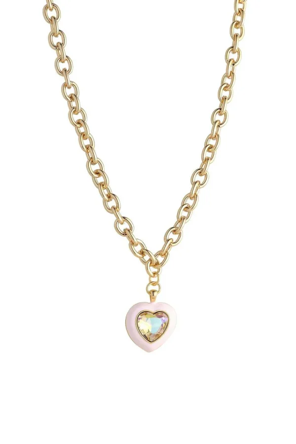 Pink Enamel Heart Short Necklace
