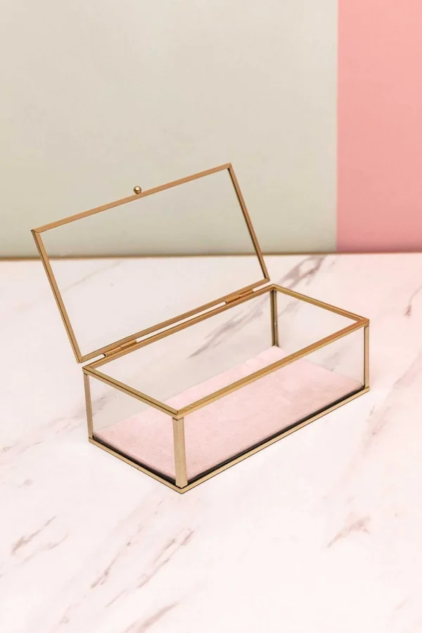 Pink Glass Lidded Jewellery Box