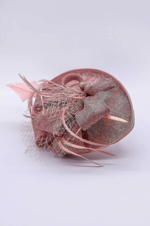 Pink Hairband Net & Feather Fascinator