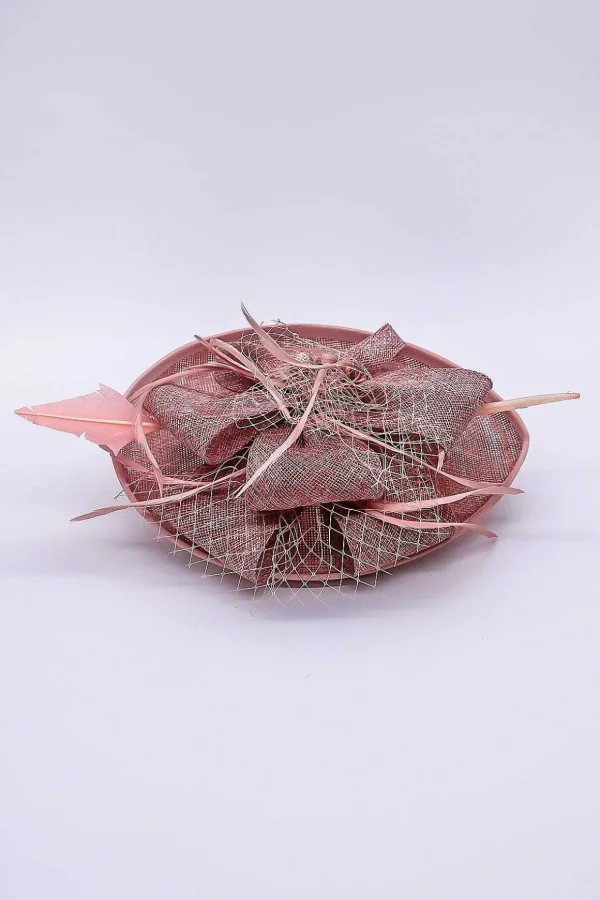 Pink Hairband Net & Feather Fascinator
