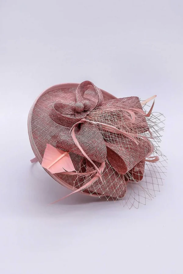 Pink Hairband Net & Feather Fascinator