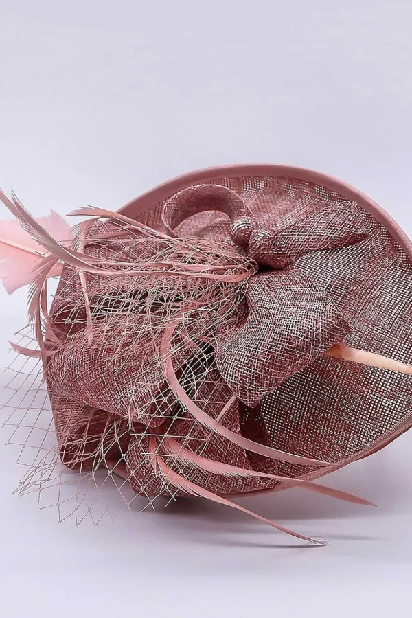 Pink Hairband Net & Feather Fascinator