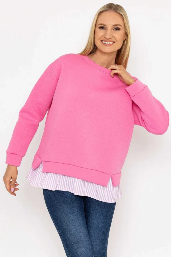 Pink Sweatshirt With Stripe Shirt Insert
