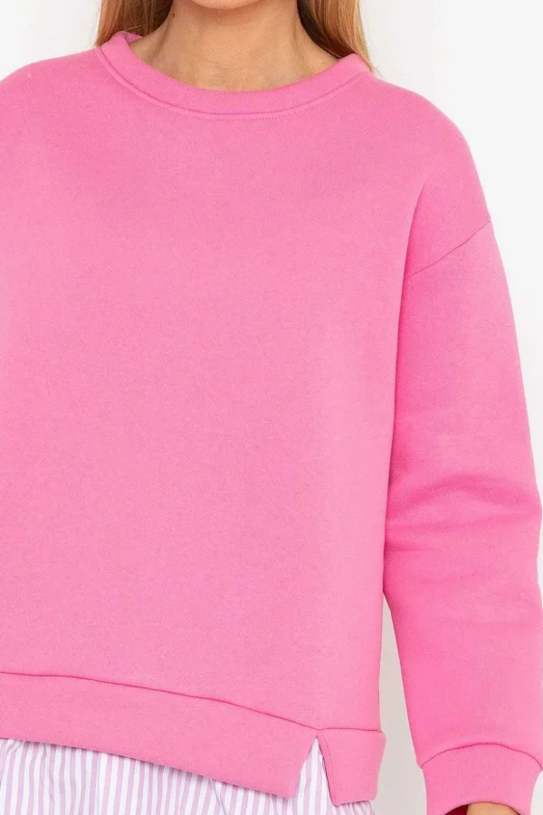 Pink Sweatshirt With Stripe Shirt Insert