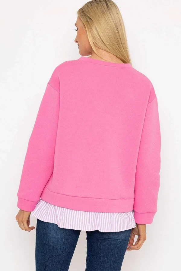 Pink Sweatshirt With Stripe Shirt Insert