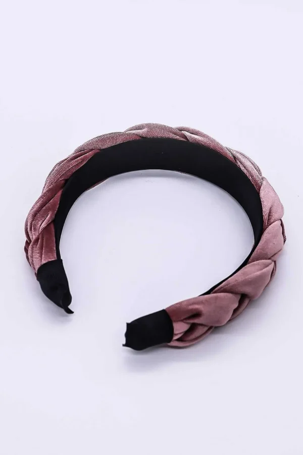 Pink Velvet Plaited Hairband