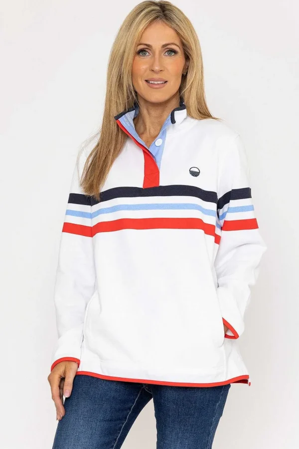 Pique Stripe Sweatshirt In Ecru