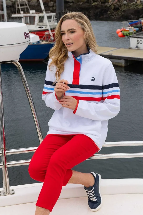 Pique Stripe Sweatshirt In Ecru