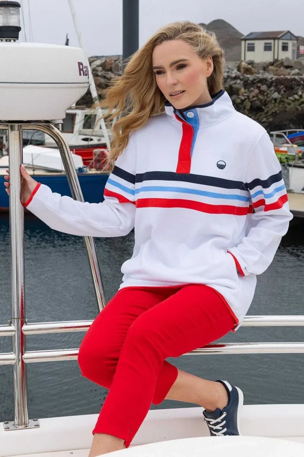Pique Stripe Sweatshirt In Ecru