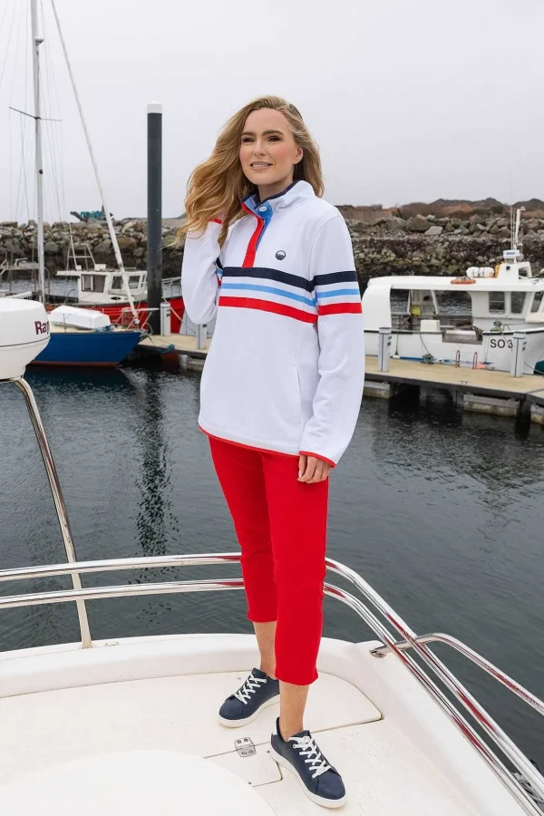 Pique Stripe Sweatshirt In Ecru