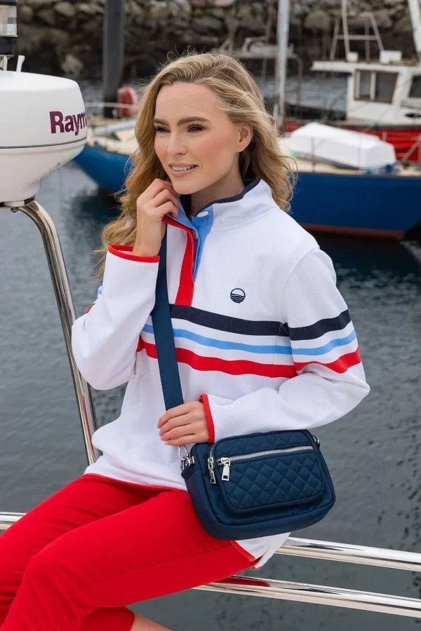 Pique Stripe Sweatshirt In Ecru