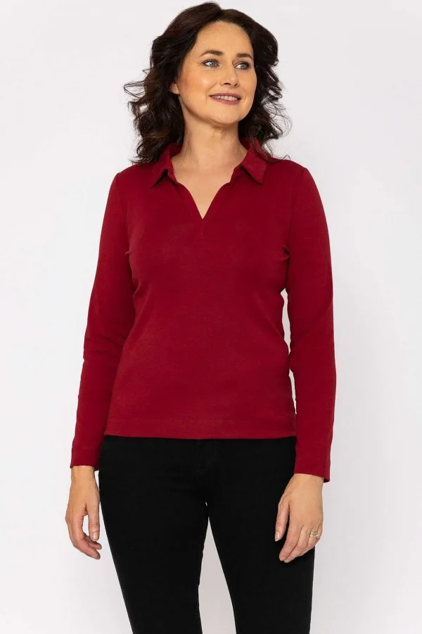 Plain Collared Top In Burgundy
