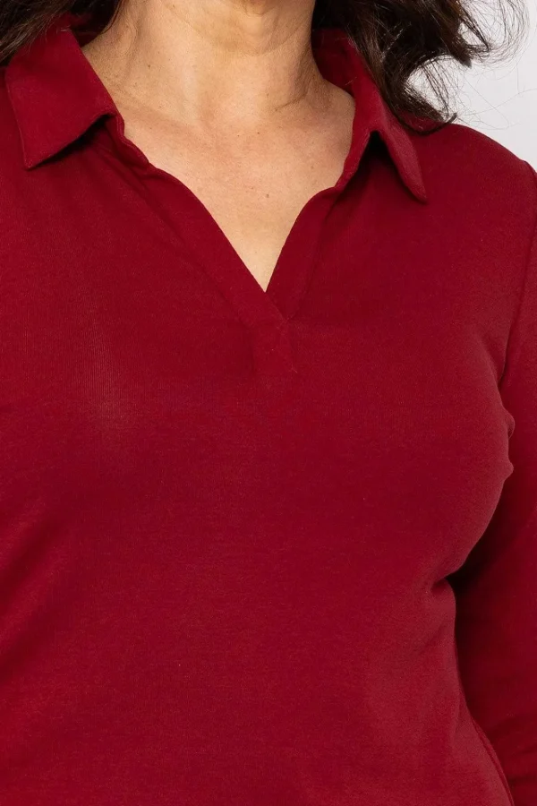 Plain Collared Top In Burgundy