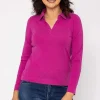 Plain Collared Top In Magenta