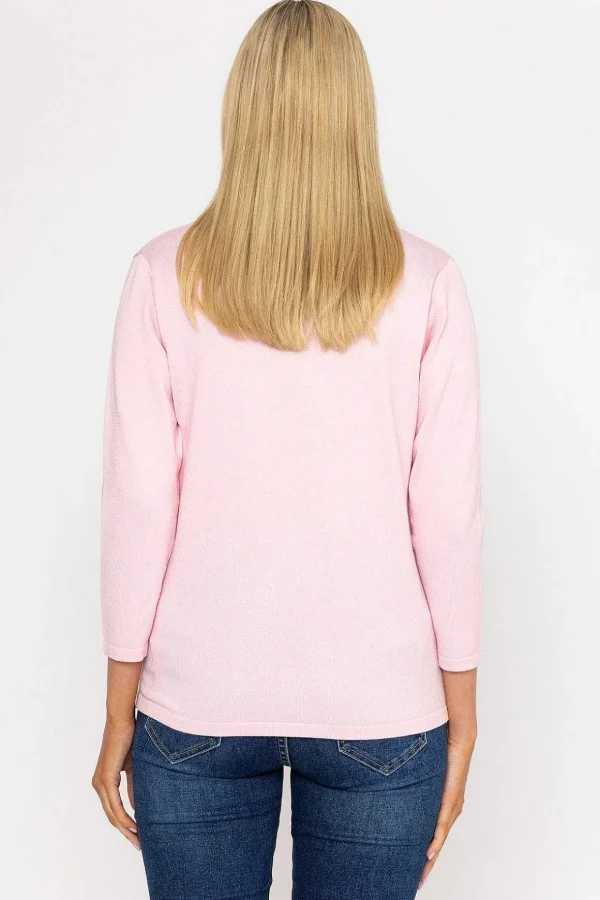 Plain Knit Sweater With Diamonte Detail In Pink