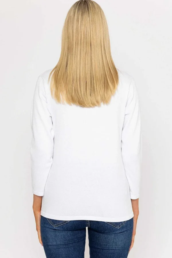 Plain Knit Sweater With Diamonte Detail In White
