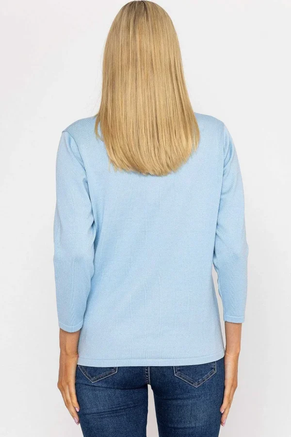 Plain Knit Sweater With Diamonte Detail In Blue
