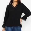 Pleated Lace Trim Top In Black