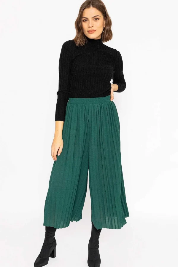 Pleated Wide Leg Pant In Green