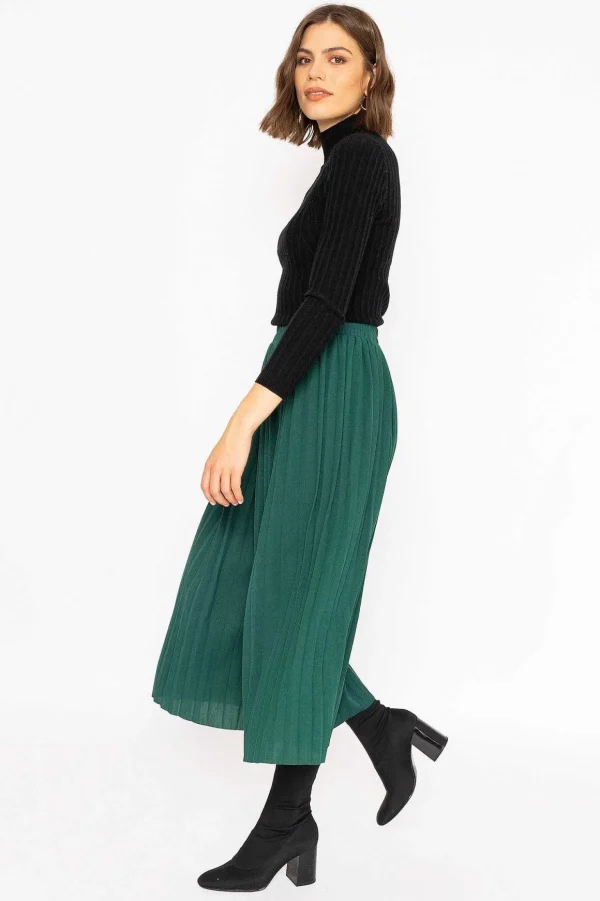 Pleated Wide Leg Pant In Green