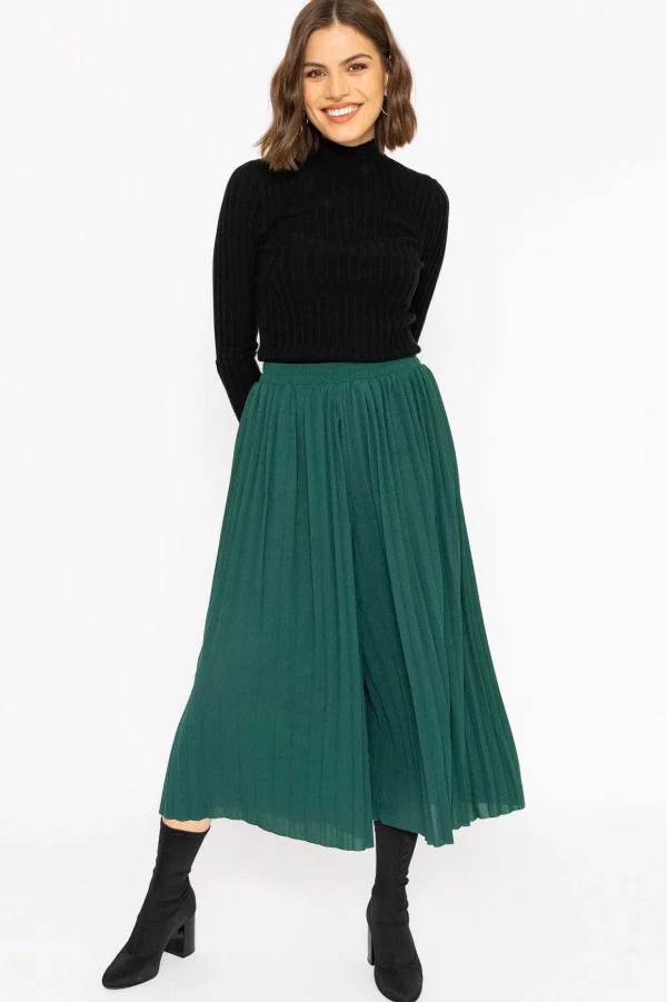 Pleated Wide Leg Pant In Green