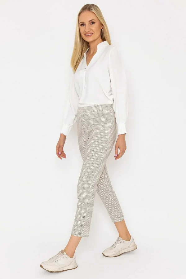 Print Button Trousers In Sand