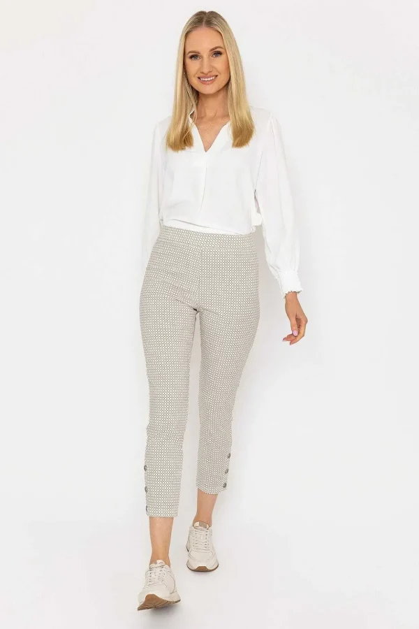 Print Button Trousers In Sand