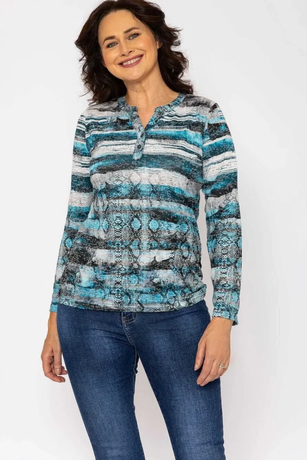 Printed Burnout Top In Blue