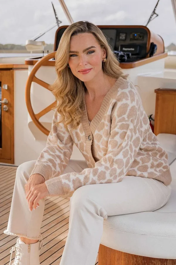 Printed Cardigan In Beige