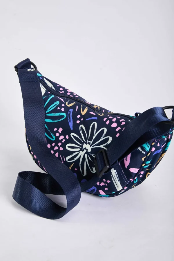 Printed Crescent Shape Crossbody In Navy