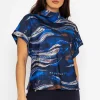 Printed High Neck Sateen Top In Blue
