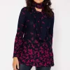 Printed Knit Tunic With Snood In Navy