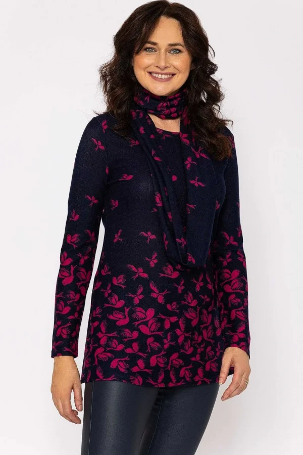 Printed Knit Tunic With Snood In Navy