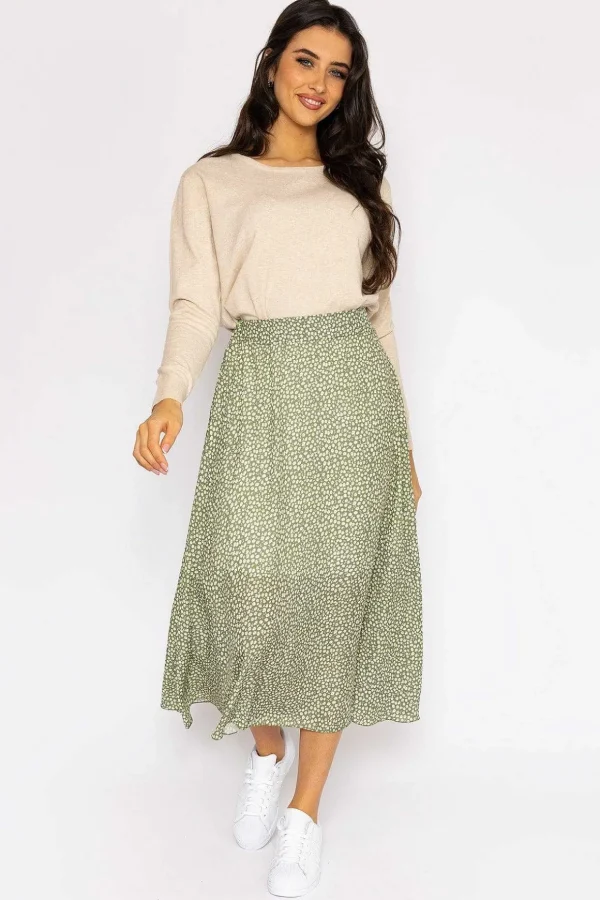 Printed Midi Skirt In Green