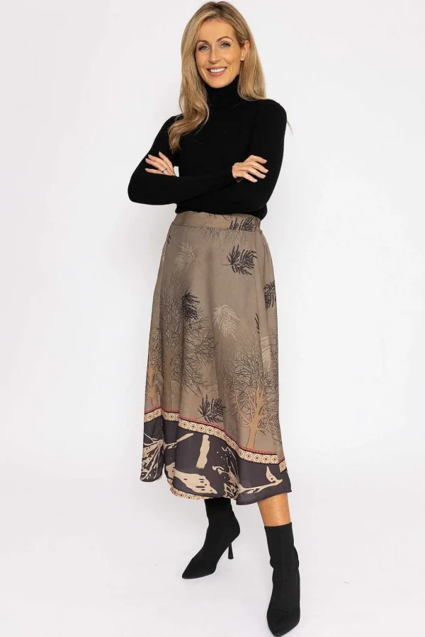 Printed Midi Skirt In Khaki