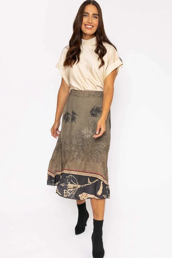 Printed Midi Skirt In Khaki