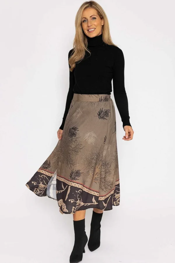 Printed Midi Skirt In Khaki