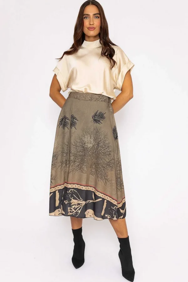 Printed Midi Skirt In Khaki
