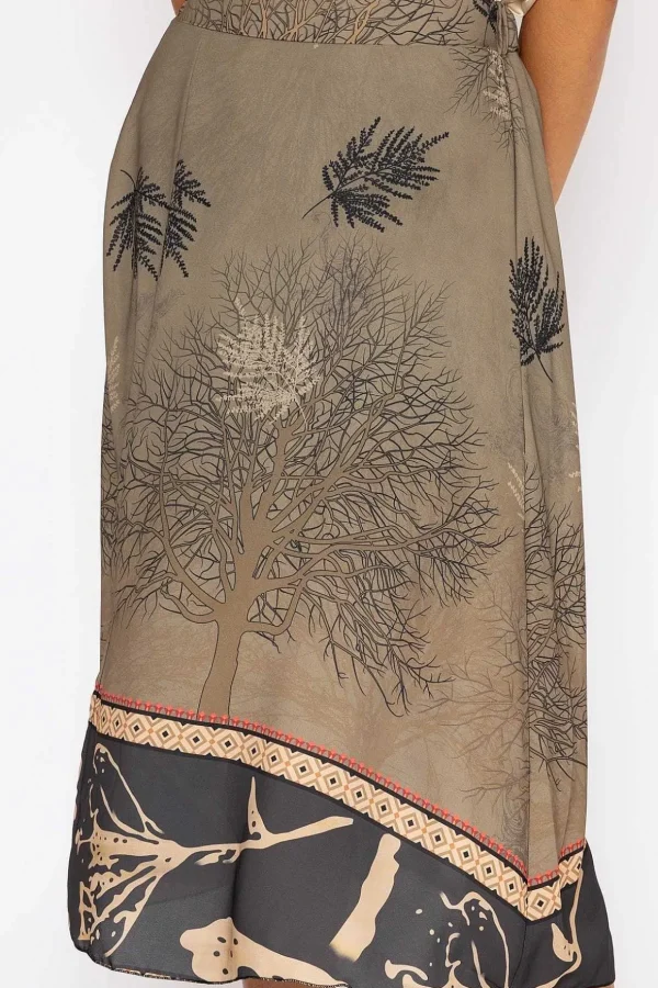Printed Midi Skirt In Khaki