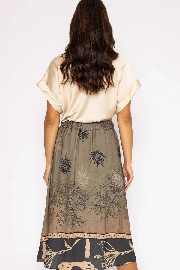 Printed Midi Skirt In Khaki
